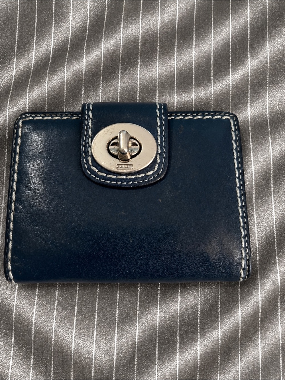 Coach Navy Leather Turnlock Bifold Wallet
